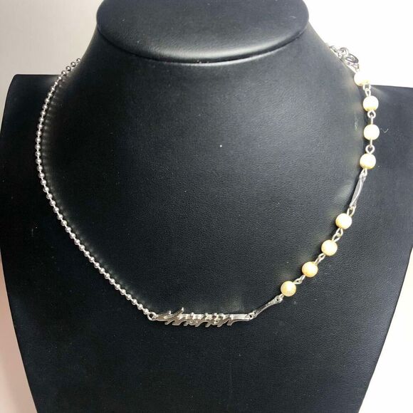 1451 Christian Dior silver tone faux pearl chain "Christian" necklace 17" *READ - Picture 1 of 3